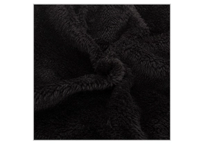 Close-up macro view of thick black faux fur lining for thermal winter beanies