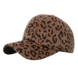 Winter Plüsch Baseballkappe mit Leopardenmuster aus braunem Mohair Kunstpelz für Damen