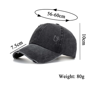 Détails des dimensions de la casquette vintage en coton lavé avec broderie et usure
