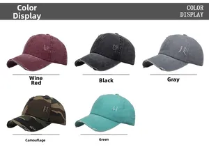 Lot de cinq casquettes de baseball délavées en bordeaux, noir, gris, camo et vert