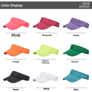 Detailed color display of neon and pastel sun visors in nine vibrant summer shades
