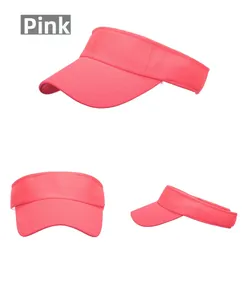 Detailed views of a pink mesh sun visor hat with breathable fabric for outdoor sports