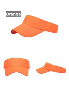 Three-view layout of orange sun visor showing reinforced stitching and breathable fabric