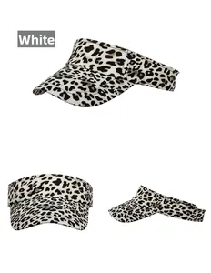 Detailed views of leopard print sun visor hat in white from multiple angles