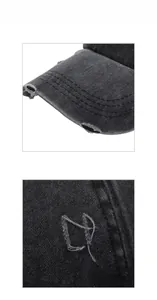 Détails de la casquette en denim délavé avec bords usés de style vintage américain