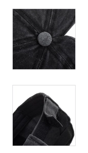 Détail de la fermeture velcro réglable et du bouton supérieur sur la casquette en velours