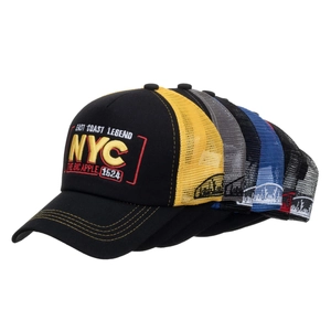 Set of mesh NYC trucker hats with 3D embroidery and breathable five-panel design