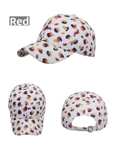 Detail of white baseball cap with colorful paint splatter print and adjustable silver buckle