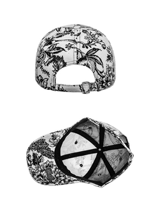 Detail view of baseball cap featuring adjustable silver buckle and reinforced inner seams
