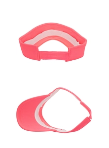 Detail view of pink neon sun visor hat with adjustable velcro strap and wide brim