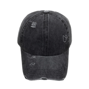 Casquette de baseball en jean délavé gris foncé avec bords effilochés de style vintage