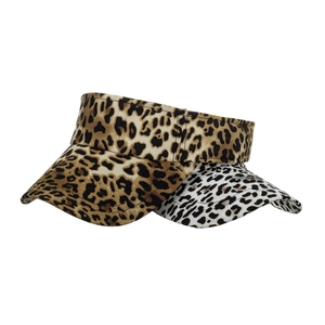 Outdoor leopard print sun visor hats for women with wide brim and open top design