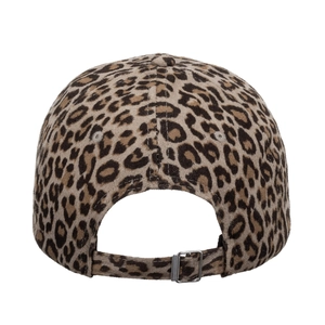 Fashionable leopard print baseball cap with adjustable metal buckle back view on white background