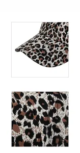 Close-up of leopard print baseball cap showing reinforced brim stitching and fabric texture