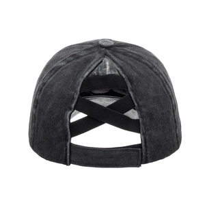 Casquette de baseball gris délavé avec ouverture croisée pour queue de cheval