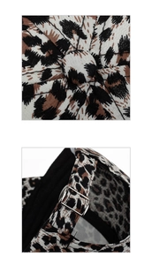 Detail of leopard print baseball cap showing twill texture and metal adjustment buckle
