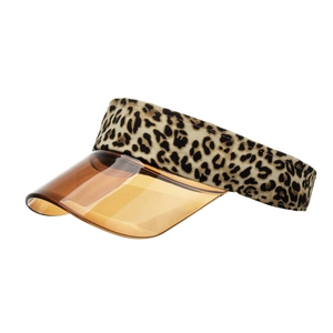 Leopard print open top sun hat with amber translucent visor for outdoor activities