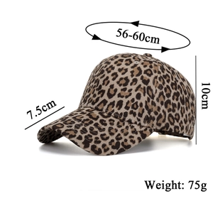 Fashionable leopard print baseball cap for outdoors with detailed size and weight specs