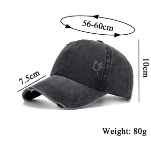 Casquette de baseball vintage en coton noir délavé avec broderie et taille 56-60 cm