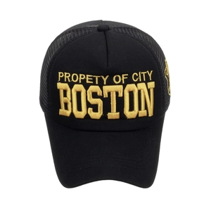 Casquette trucker BOSTON brodée noir et or avec filet respirant et sangle réglable