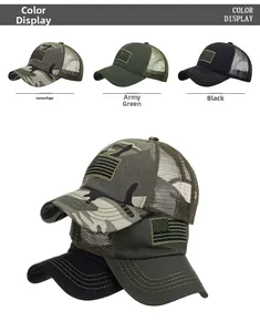 Détails des casquettes tactiques camouflage en maille avec écusson drapeau USA en trois coloris
