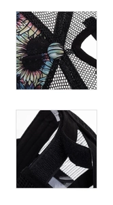 Detail der Sonnenblumen-Pferdeschwanz-Kappe mit Netzstoff und verstellbarem Klettverschluss