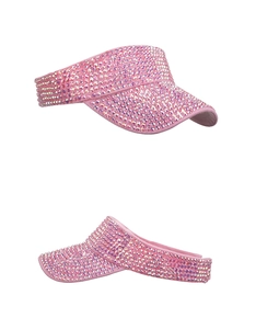 Detail of pink visor cap featuring vibrant colorful rhinestones for outdoor golf activities