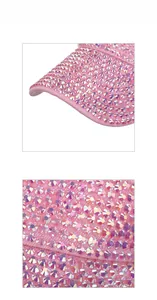 Macro detail of sparkling colorful rhinestones on a pink sun visor hat brim