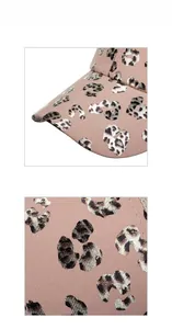 Detailed view of pink leopard print on twill cotton baseball cap with metallic finish