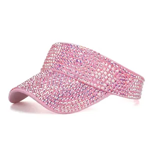 Women's Luxurious Rhinestone Sun Visor Hat Sparkly Polyester Cotton Empty Top Visor Cap For Outdoor Sport Beach Sun Protection