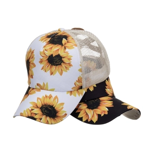 Casquettes de baseball queue de cheval pour femmes avec imprimé tournesol et mesh d'été
