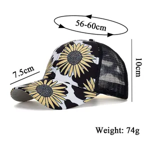 Detaillierte Größentabelle für Sonnenblumen Mesh Baseball Cap mit Maßen und Gewicht