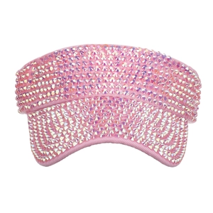 Pink rhinestone studded open top sun visor hat for women outdoor leisure fashion