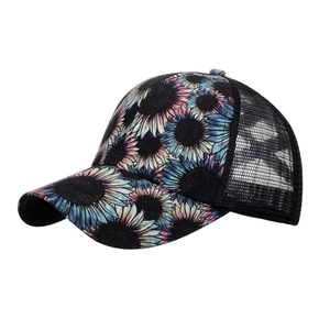 Sonnenblumen-Pferdeschwanz-Baseballkappe für Damen mit atmungsaktivem Mesh