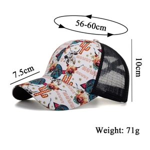 Casquette trucker imprimée Howdy avec vache et cactus et maille noire respirante pour femmes