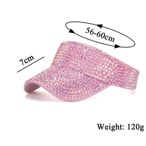 Pink rhinestone sun visor hat with 7cm brim and adjustable 56-60cm elastic head circumference
