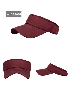 Detail view of wine red camouflage sun visor hat showing jacquard fabric and open top design