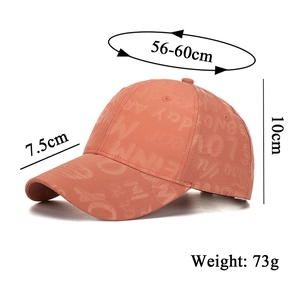 Orange pink baseball cap size guide showing 56-60cm circumference and 7.5cm brim length