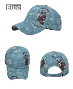 Detailed views of vintage denim baseball cap with retro letter patches and metal buckle