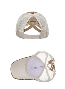 Detail of cross elastic bands and breathable mesh for high ponytail hairstyle