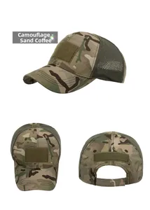 Detailed views of camouflage mesh tactical baseball cap with adjustable velcro straps