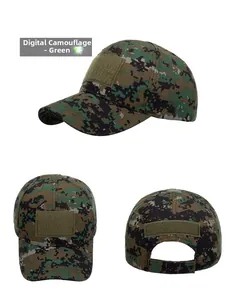 Detailed views of digital green camo tactical cap with velcro patches from multiple angles