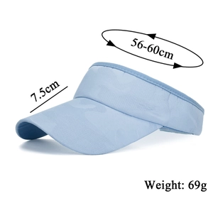 Light blue camouflage visor hat with breathable mesh fabric and adjustable head strap