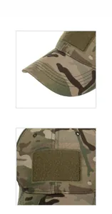 Macro detail of camouflage tactical cap featuring durable fabric and Velcro patch area