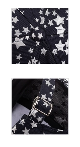 Detail of the six-panel construction and metal adjustment buckle on the star baseball cap