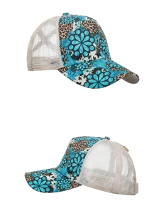 Details zur Trucker-Kappe mit Leopardenmuster, Blumenmotiven und atmungsaktivem Mesh-Einsatz