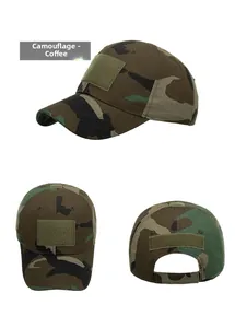 Detailed views of camouflage tactical baseball cap with hook and loop patches for outdoor gear
