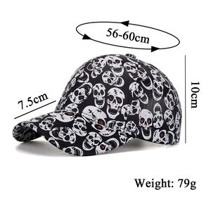 Detailed size specifications for the punk style skull pattern baseball cap showing dimensions