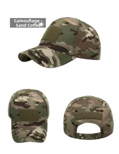 Tactical camo baseball cap featuring sand coffee camouflage and hook and loop patches