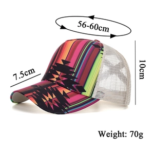 Detailed size specifications and weight for the striped mesh baseball trucker cap